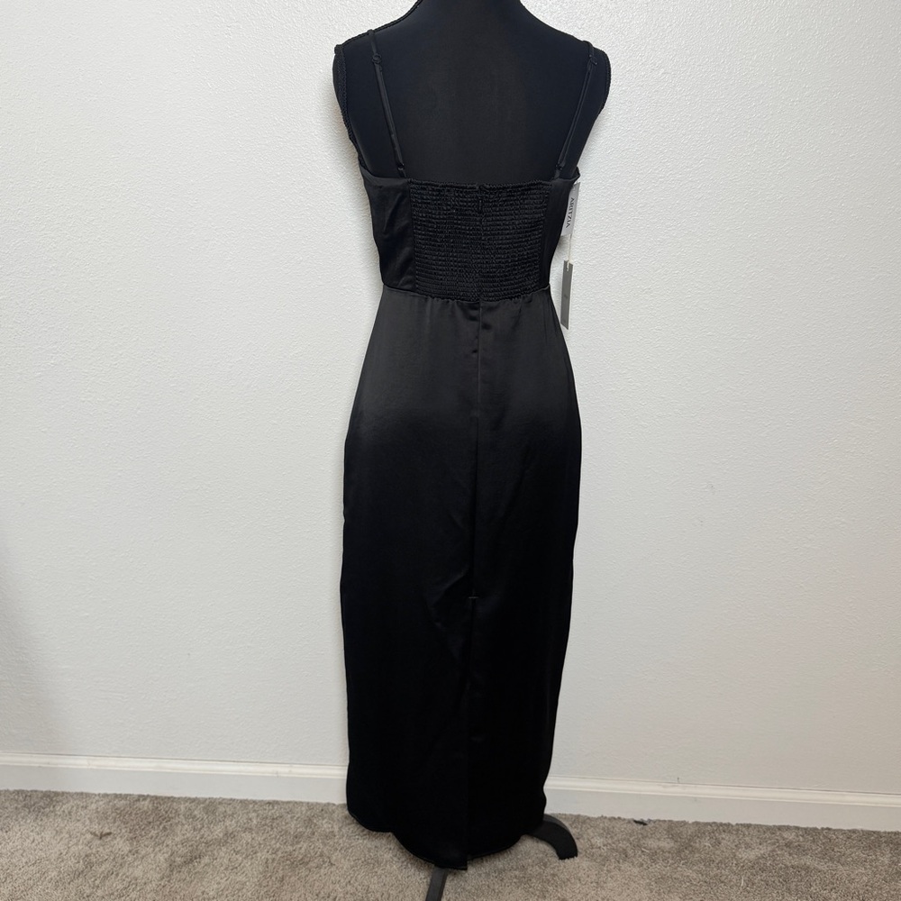 Aritzia Wilfred Madelyn Satin Midi Dress Black Size 2 NWT Slip Minimalist - Picture 3 of 4